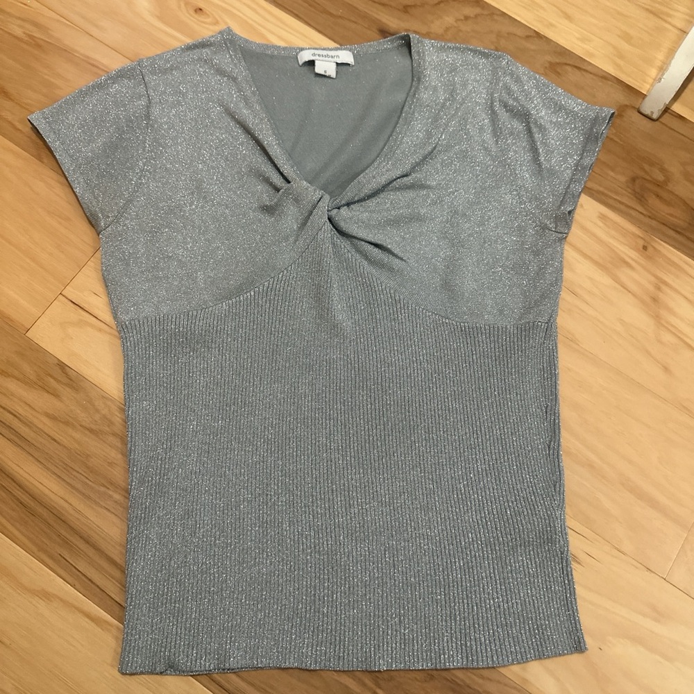Y2K Silk Grey Silver Knit Twist-Front Top